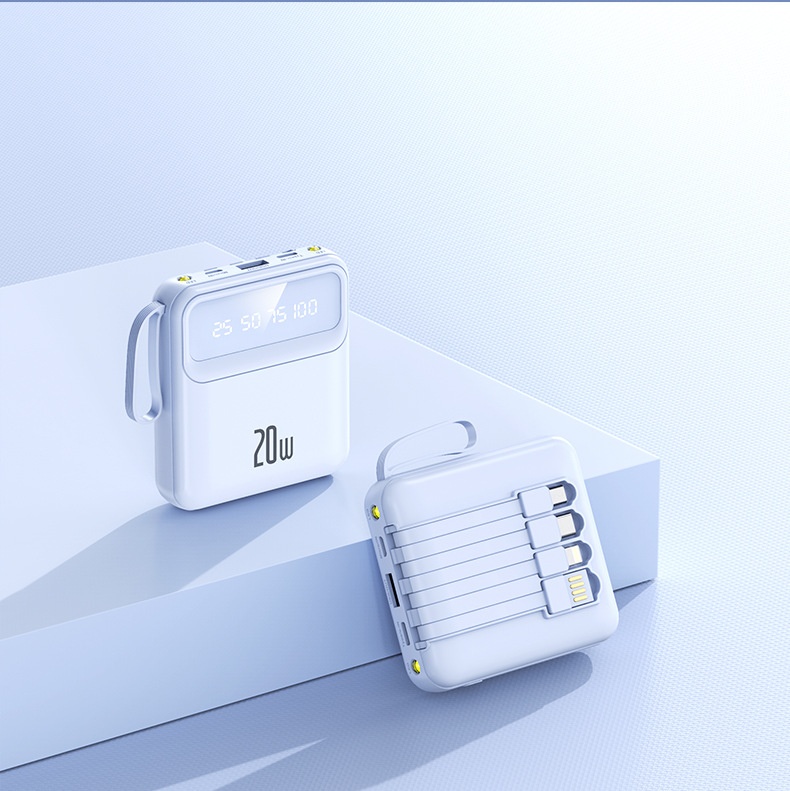 techglobe Mini-Schnellladefunktion mit integriertem Kabel, 20000mAh Powerbank, individuell anpassbar, Großhandelsgeschenk, tragbarer Akku mit großer Kapazität_voghion.com