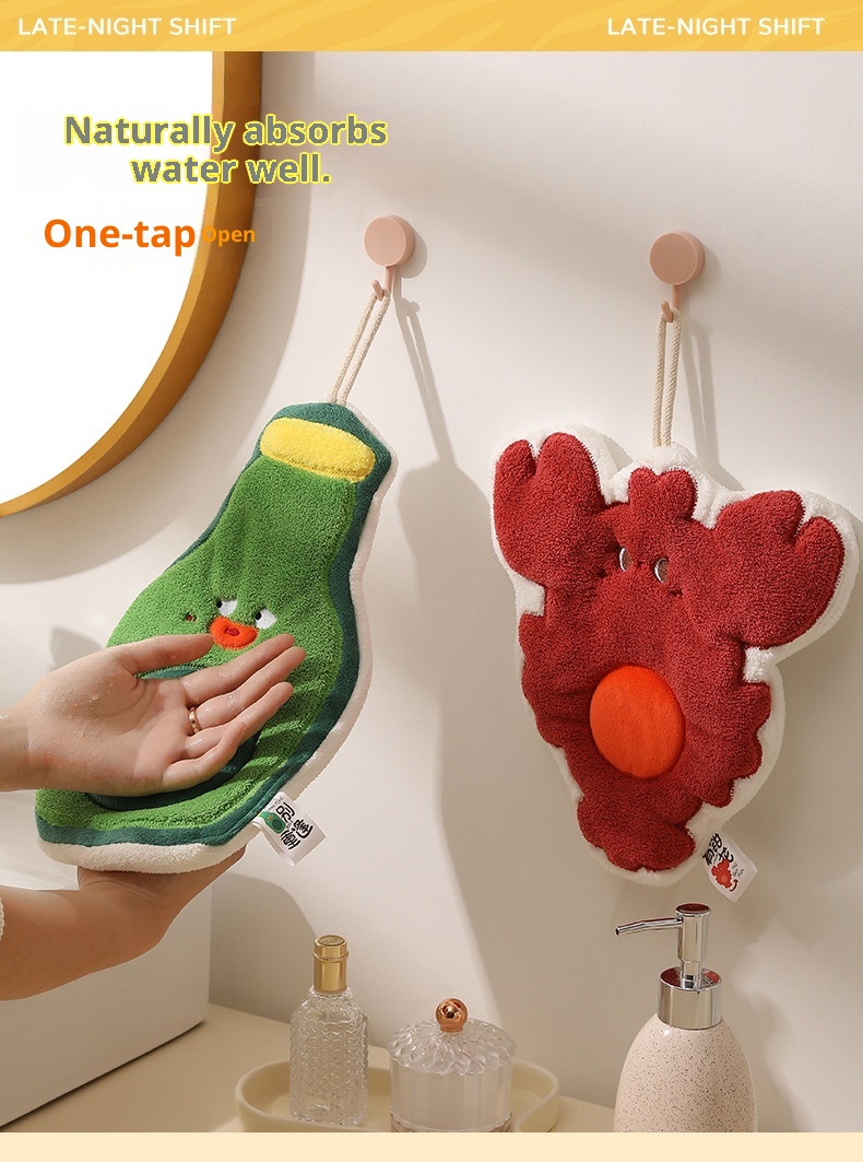 Lillian Creative Cute Cartoon Household Hanging Kitchen Hand Wiping Quick-Dry Thick Coral Fleece Towel Handkerchief_voghion.com
