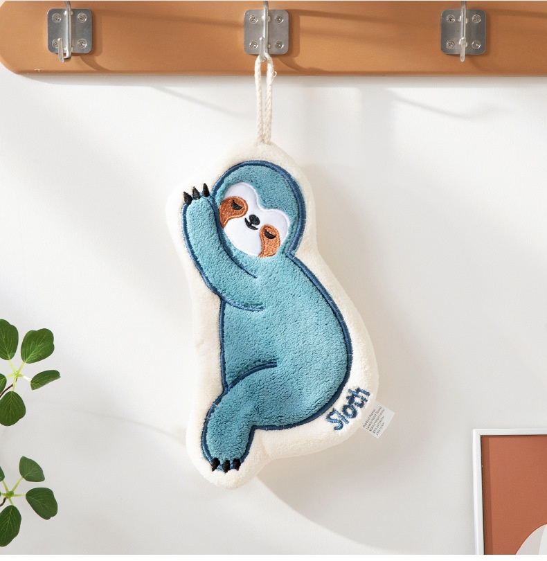 Serviette de cuisine absorbante en polaire corail brodée Lillian Sloth, mouchoir épais avec trou de suspension pour le séchage_voghion.com