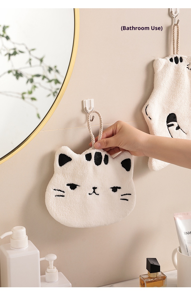 Lillian Big Face Kitchen Hanging Coral Fleece Thickened Cat Hand Children's Cute Absorbent Quick-Dry Towel_voghion.com