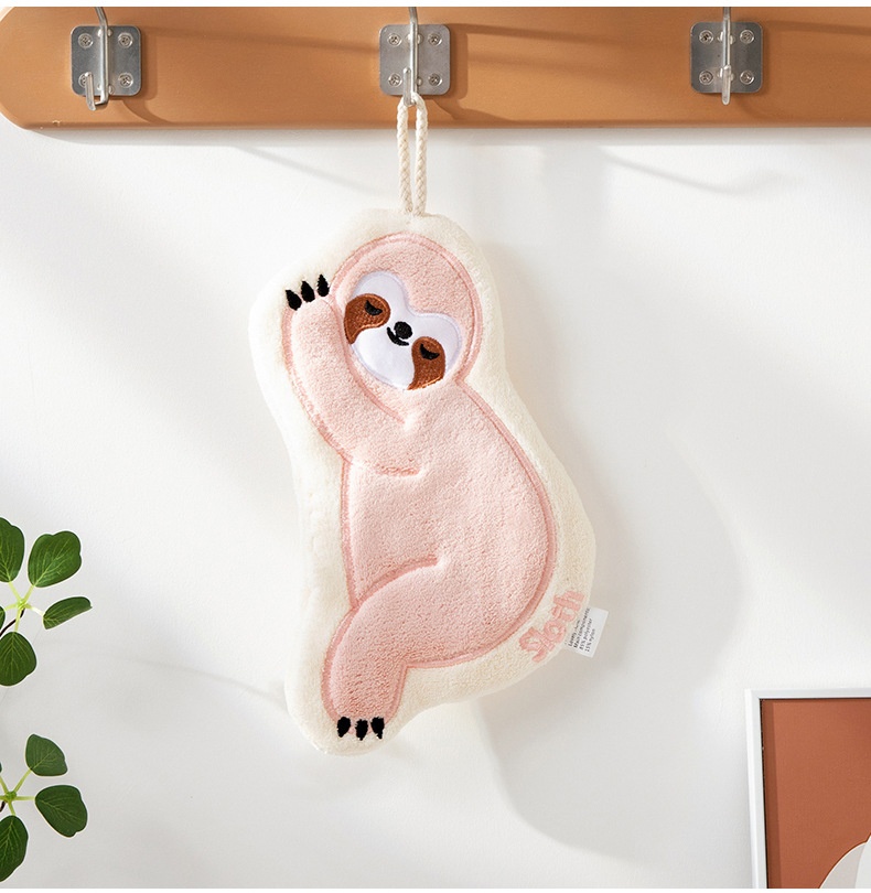 Serviette de cuisine absorbante en polaire corail brodée Lillian Sloth, mouchoir épais avec trou de suspension pour le séchage_voghion.com