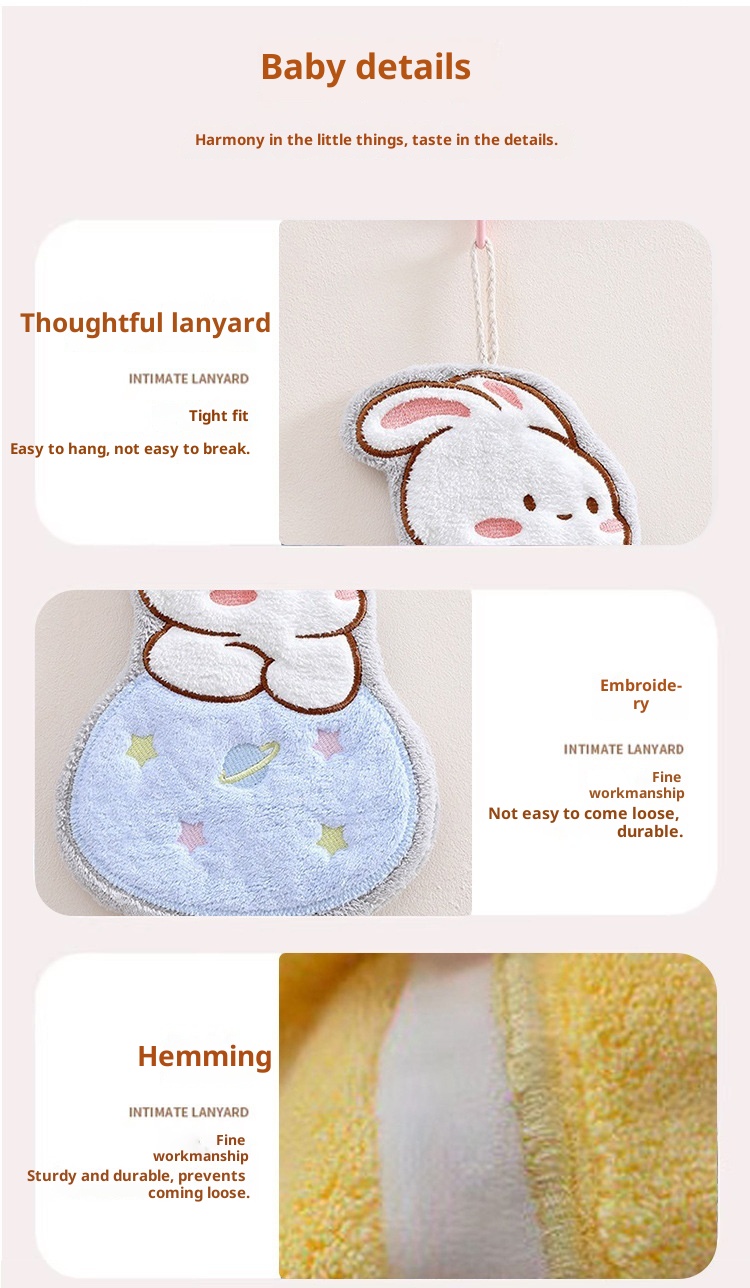 Lillian Star Moon Bunny Hanging Small Absorbent Rabbit Children's Cartoon Hand Towel_voghion.com