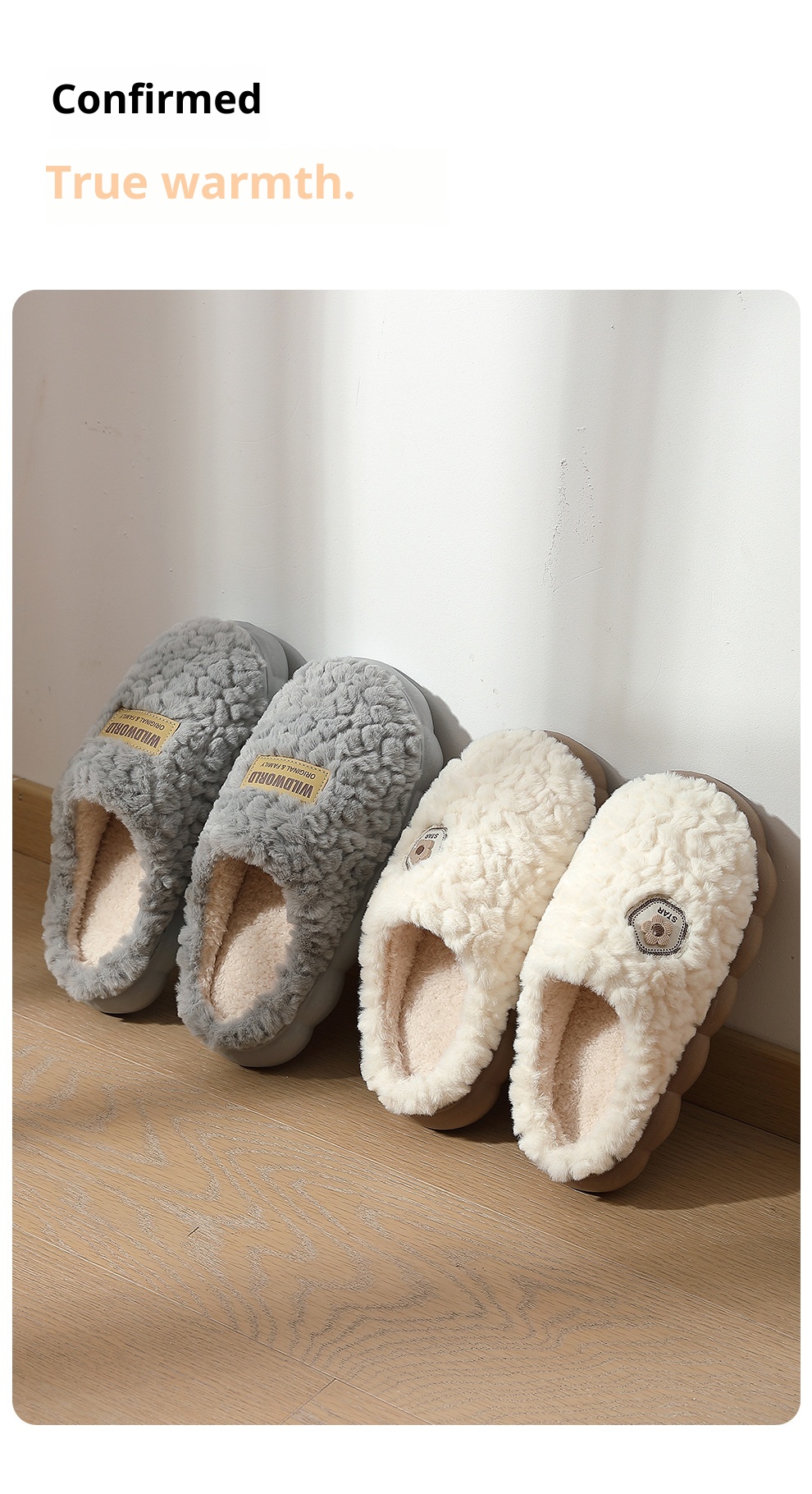 Zees Plush Warm Cotton For Women Indoor Home Bedroom Non-Slip Men's Furry Slippers Men Winter_voghion.com