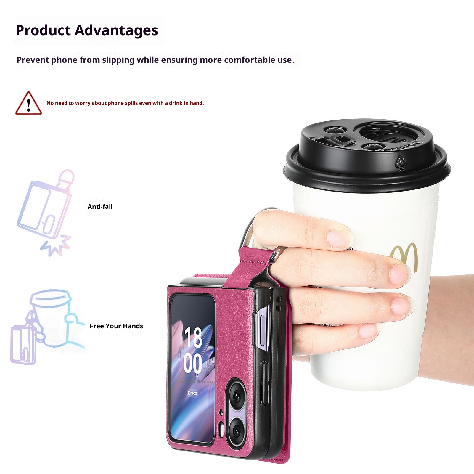 TechGlobe Compatible With OPPO Find N3 Lychee Pattern Flip Cover Holder Ring Phone Case Multi-Functional Card Slot Stand_voghion.com