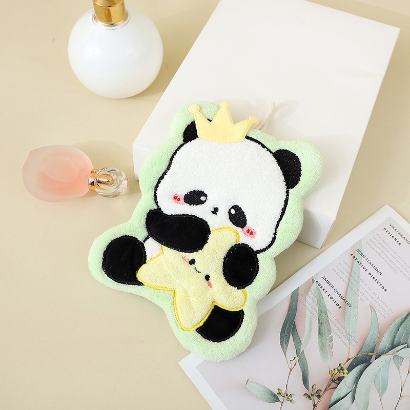 Lillian Children's Panda Hand Towel Hanging Coral Fleece Kitchen Cloth Bathroom Absorbent Quick-Dry Odorless Cute Handkerchief_voghion.com