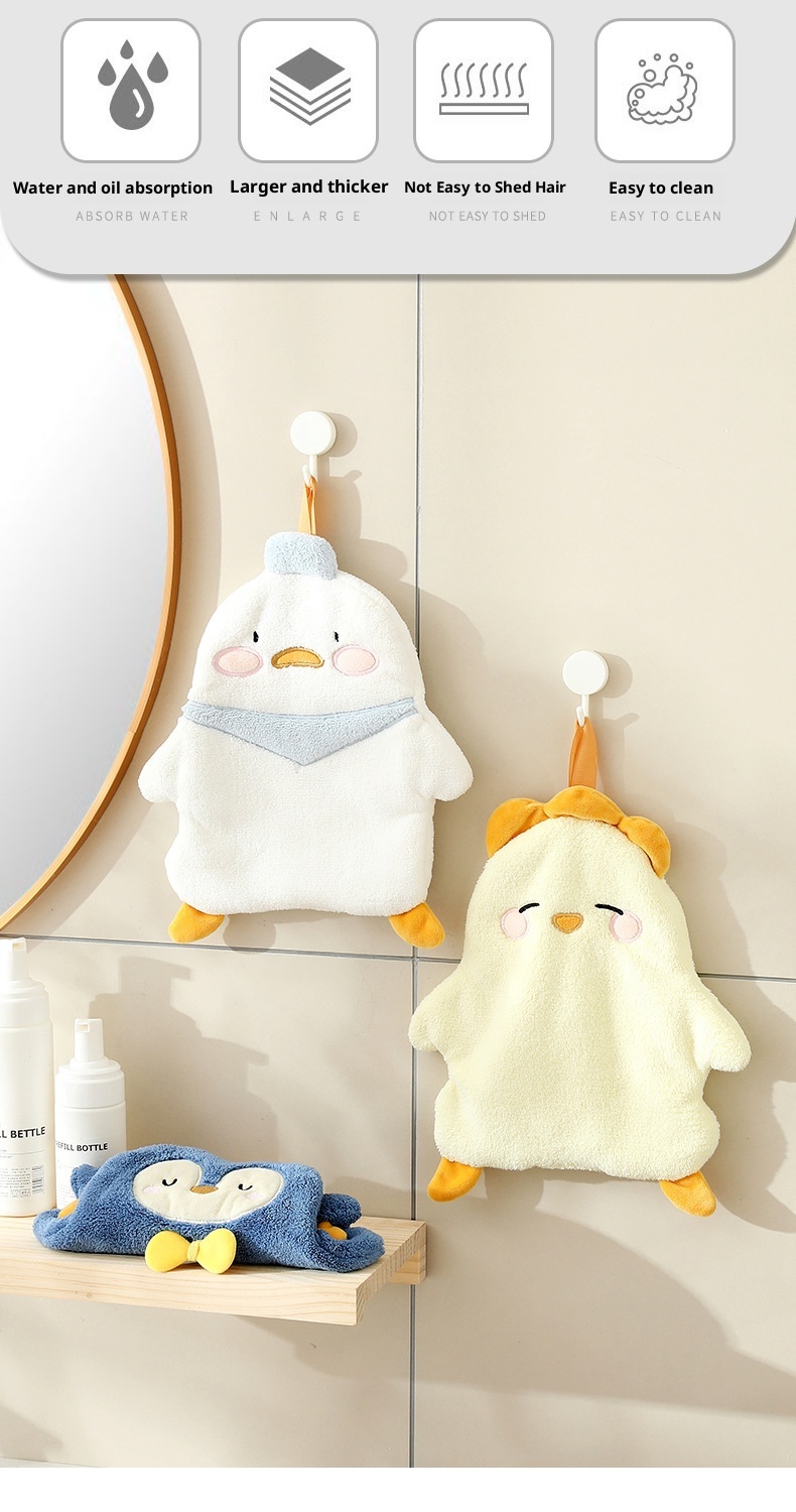 Lillian Cute Penguin Absorbent Children's Household Kitchen Wipe Duck Hanging Cartoon Hand Towel_voghion.com