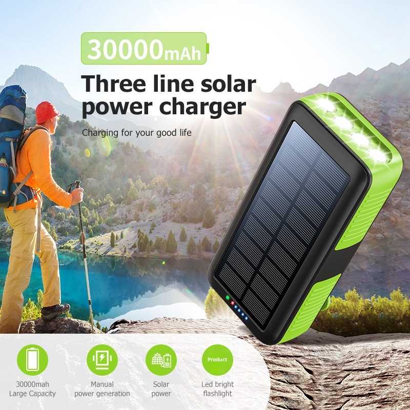 TechGlobe Hand Crank Solar Bank 61200mAh With Built-in Cable, Two-Way Fast Charging Power Pack PSE/METI_voghion.com