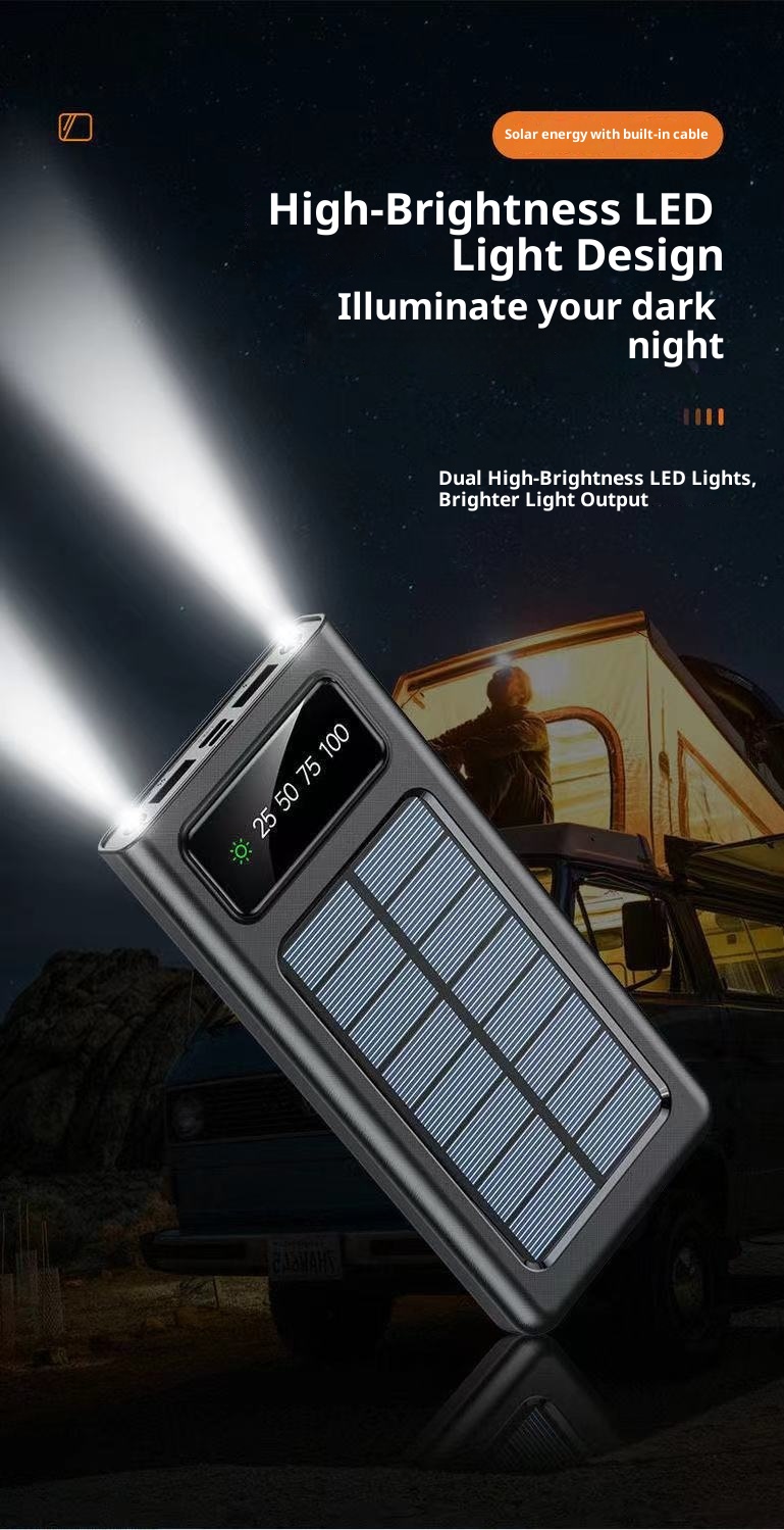 techglobe Cross-border Detachable Built-in Cable Solar Bank 20000mAh Gift Printed Mobile Power Supply_voghion.com