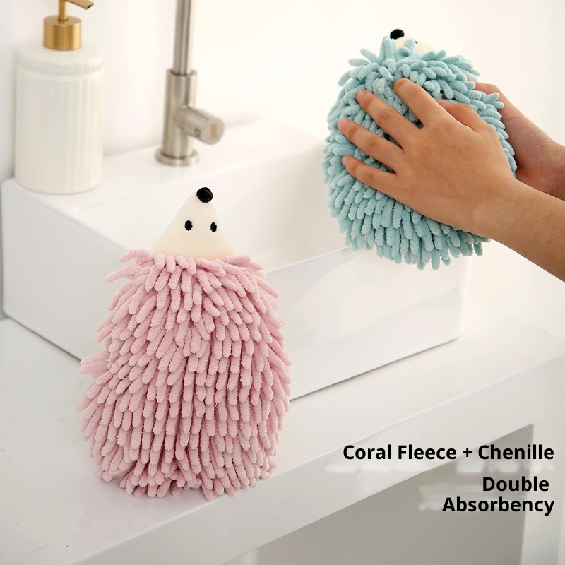 Lillian Chenille Coral Fleece Hedgehog Kangle House Cartoon Animal Hanging Thickened Hand Towel Wholesale_voghion.com