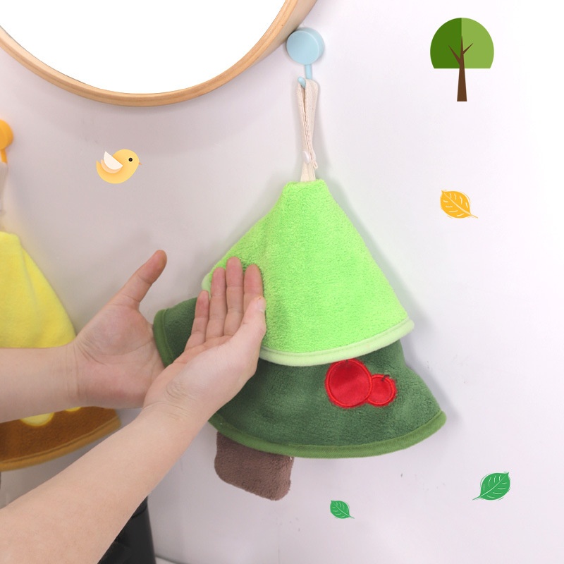 Lillian Cartoon Cute Little Tree Double-Layer Coral Fleece Towel, Kangle House Hanging Thickened Absorbent Hand Towel Wholesale_voghion.com