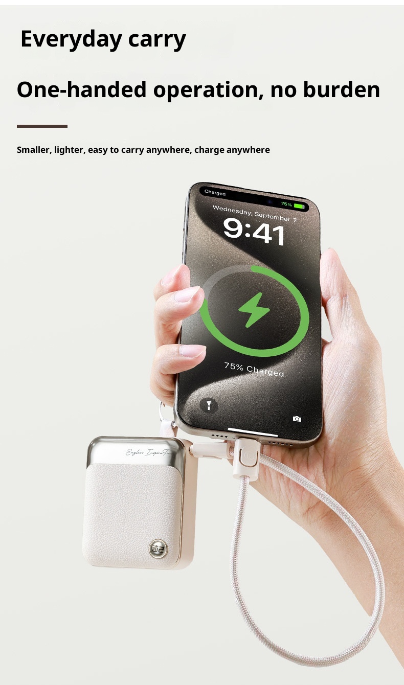 techglobe Cross-border Patent 3C Certification Mini Built-in Cable Bank 10000mAh Fast Charging Compact Portable Mobile Power_voghion.com