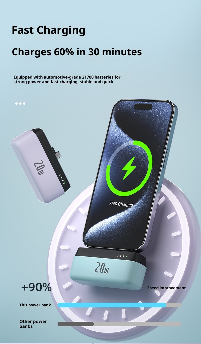 techglobe PD20W Pocket Fast Charging Compact Portable 5000mAh Capsule Emergency Mini Power Bank_voghion.com
