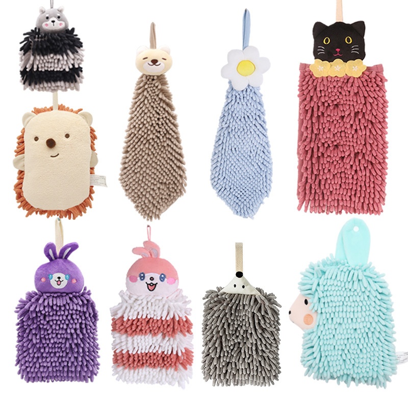 Lillian Hanging Cartoon Animal Chenille Kangle House Children's Household Kitchen Absorbent Hand Towel Wholesale_voghion.com