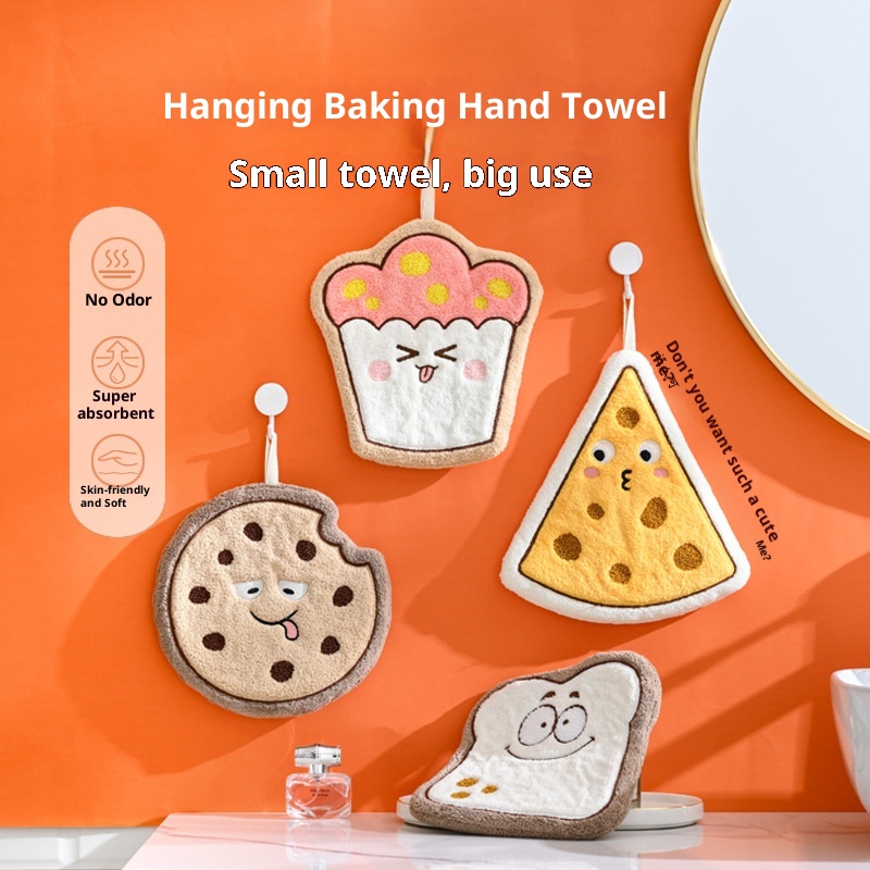 Lillian Dropshipping Korean Version Cute Cartoon Hanging Three-Layer Thickened Coral Fleece Kitchen Quick-Dry Hand Towel_voghion.com