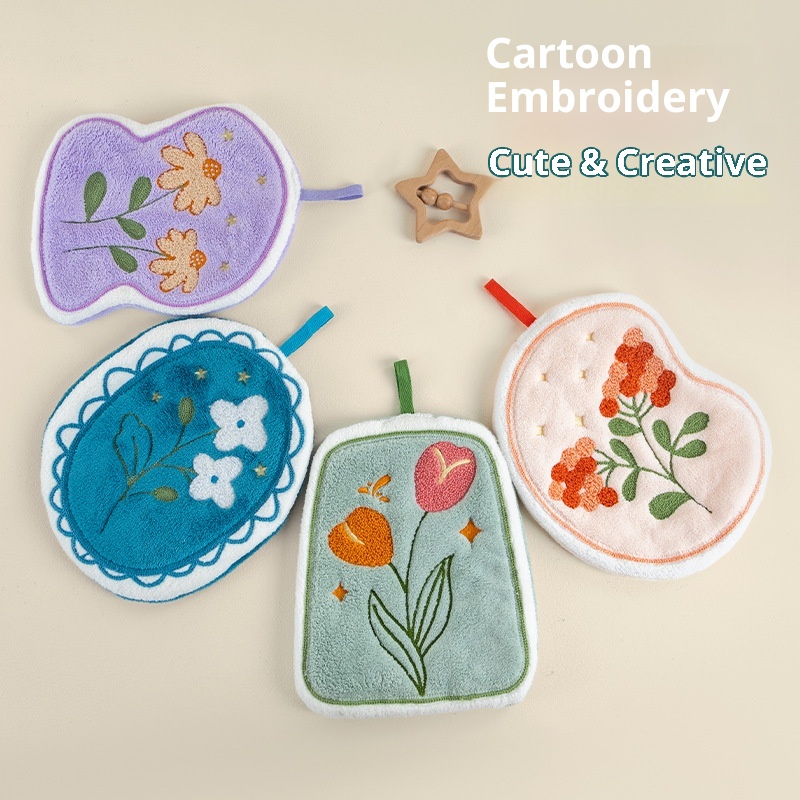 Lillian Cross-Border Flower Super Large Cute Hand Hanging Water-Saugen Thickened Coral Fleece Small Square Towel Manufacturer_voghion.com