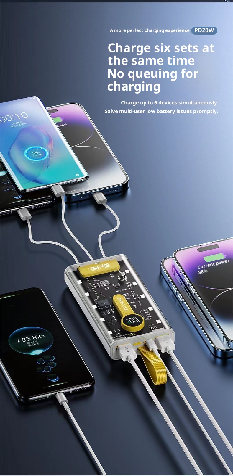 techglobe Cross-border Fast Charging 66W Transparent 20000mAh Bank Punk Style With Built-in Night Light Digital Display Portable_voghion.com