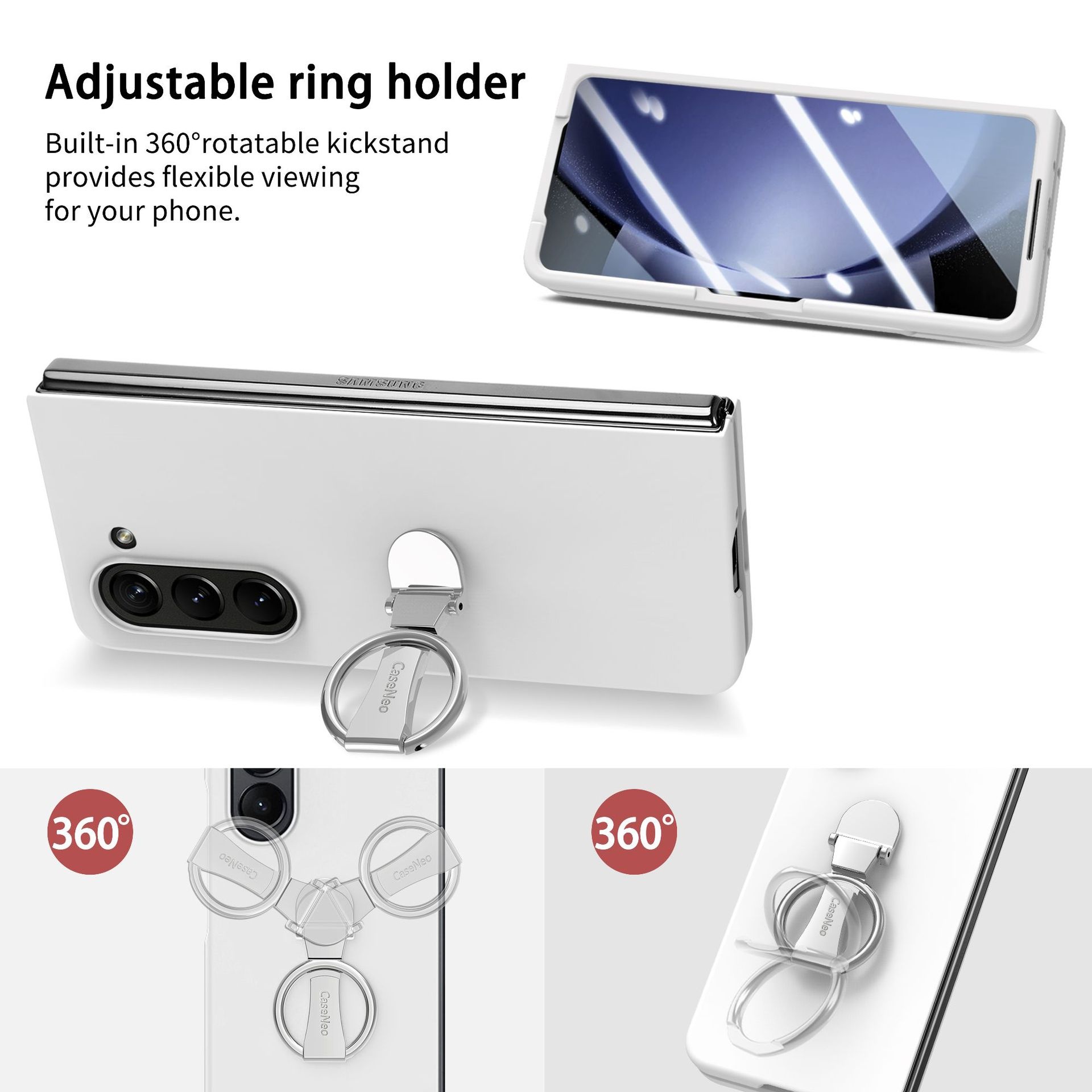 TechGlobe Compatible With Samsung ZFold7 And Screen Protector Integrated Phone Case Exquisite Boxed 360 Multi-Angle Rotating Stand_voghion.com