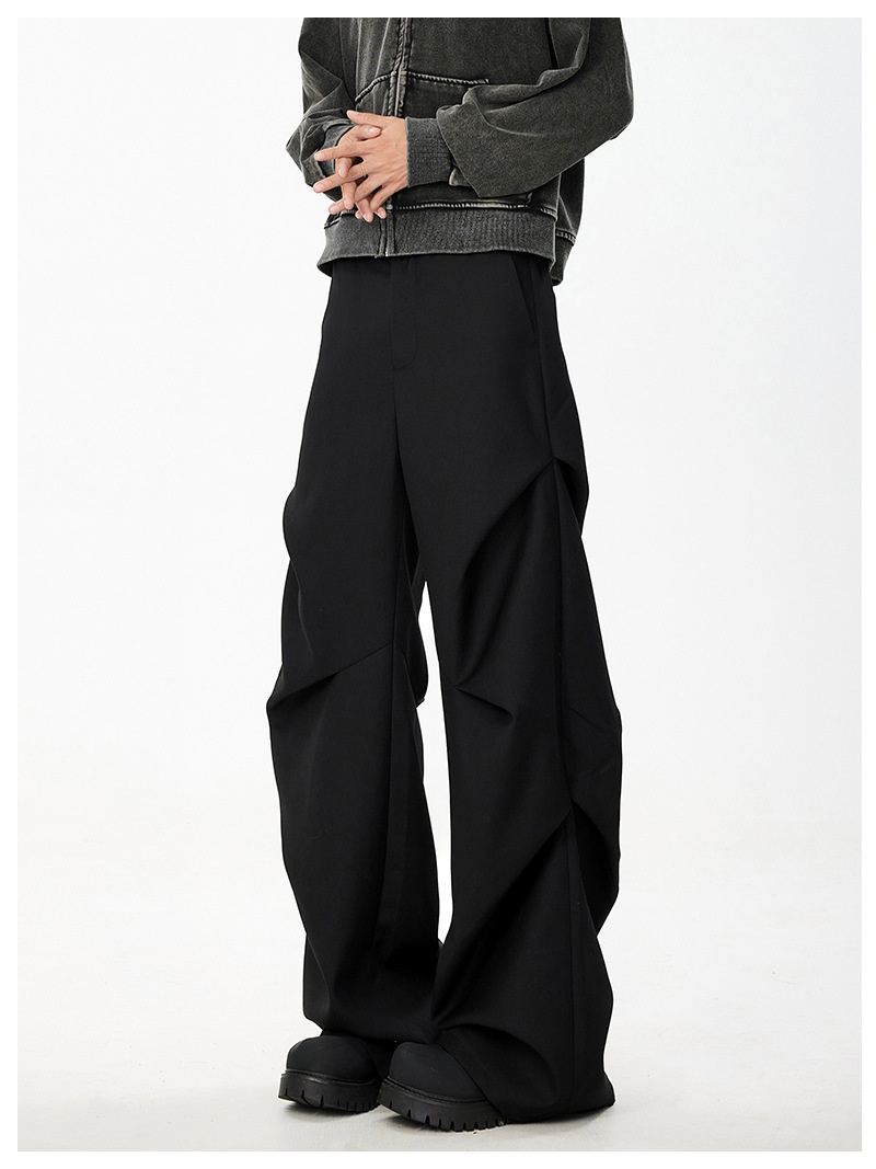 boy American Style Niche Pleated Flared Trousers Spring And Autumn Loose Versatile Draped Trendy Brand High-end Casual Pants_voghion.com