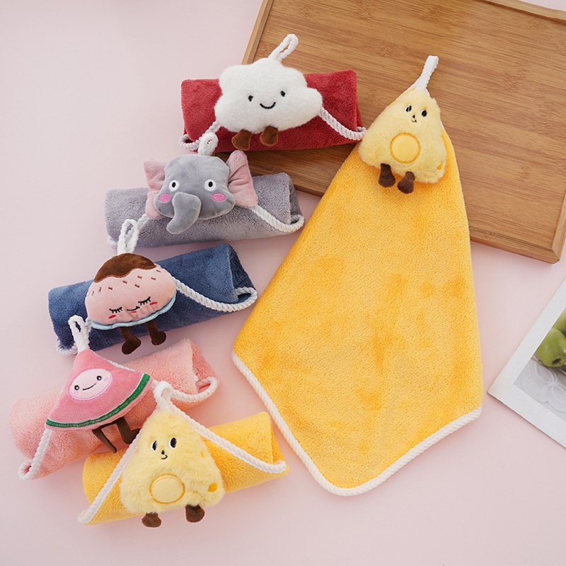Lillian Coral Fleece Hangable Cartoon Plush Hand Cute Thickened Absorbent Non-Shedding Children's Square Towel Wholesale_voghion.com