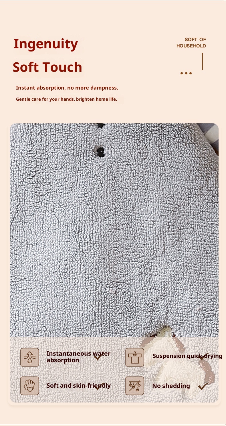 Lillian Cartoon Animal Shaped Coral Fleece Hand Bathroom Hanging Absorbent Kitchen Thick Embroidered Square Towel Cross-Border_voghion.com