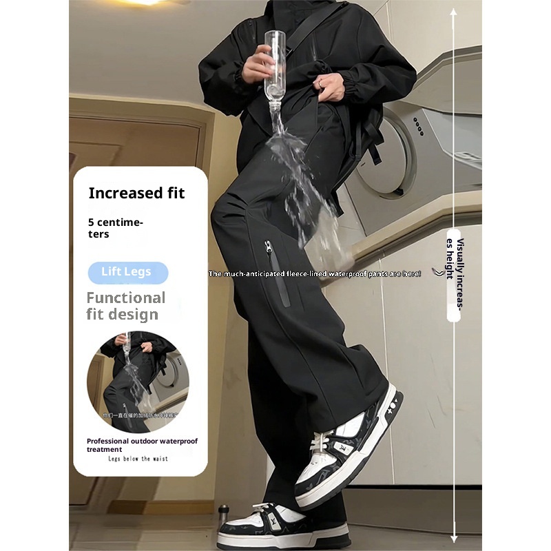 Pantalon softshell imperméable et décontracté pour homme, couleur unie, style américain, idéal pour le printemps et l'automne, avec une touche fonctionnelle et un esprit randonnée._voghion.com