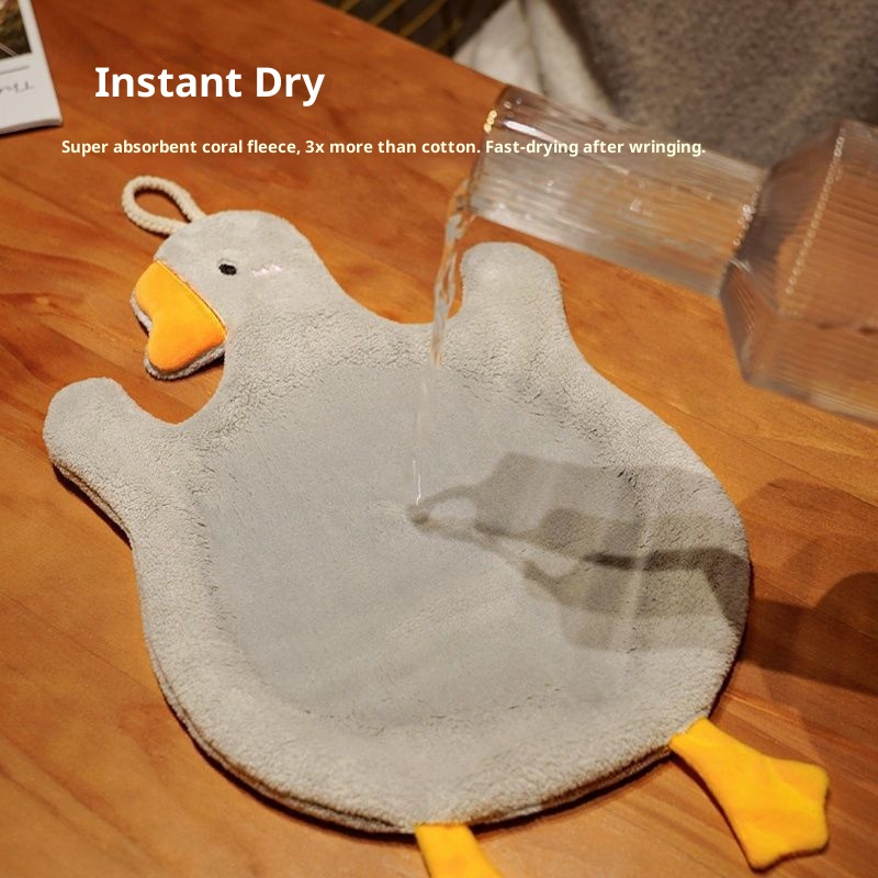 Lillian Cartoon Big White Goose Bathroom Handkerchief Internet Celebrity Coral Fleece Hanging Cute Hand Washing Towel_voghion.com