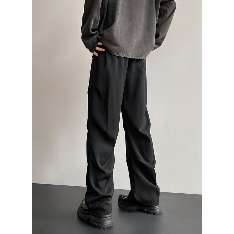 boy Wrinkled Draped Casual Men Summer New Trendy Loose Wide-Leg Ice Silk High-End Paratrooper Cargo Pants_voghion.com