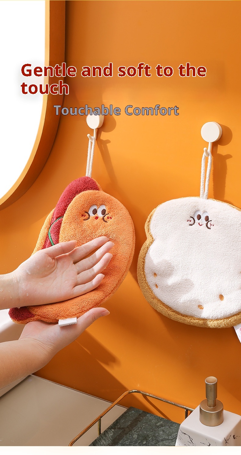 Lillian Nieuwe schattige cartoon hangende keukenhanddoek, snel drogend, drielaags verdikte koraalfleece handdoek_voghion.com