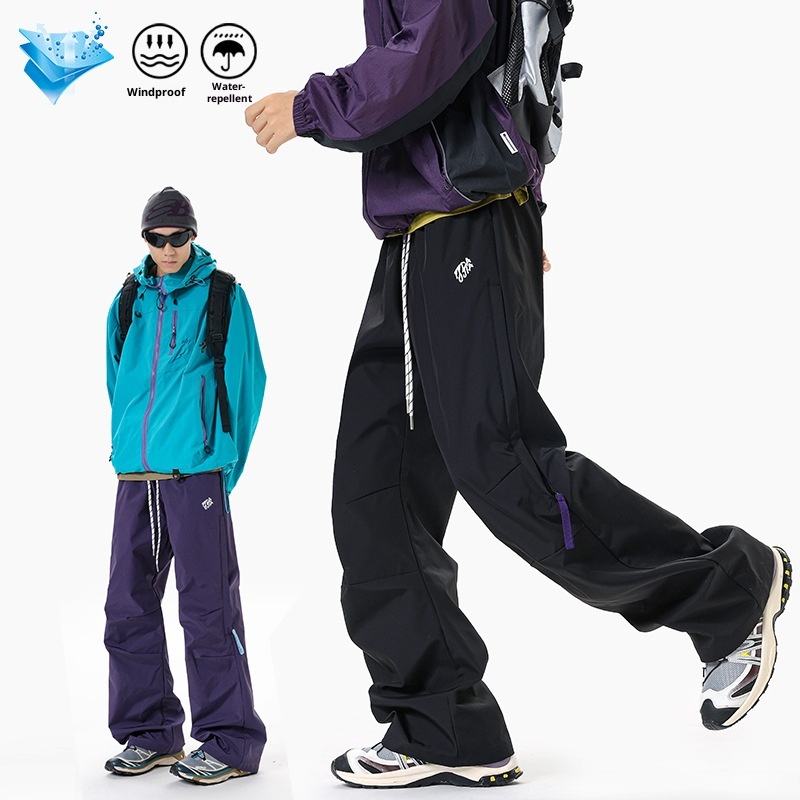 Pantaloni cargo da uomo larghi e dritti, stile giapponese, da escursionismo, antivento, per paracadutisti, pantaloni lunghi a gamba larga_voghion.com