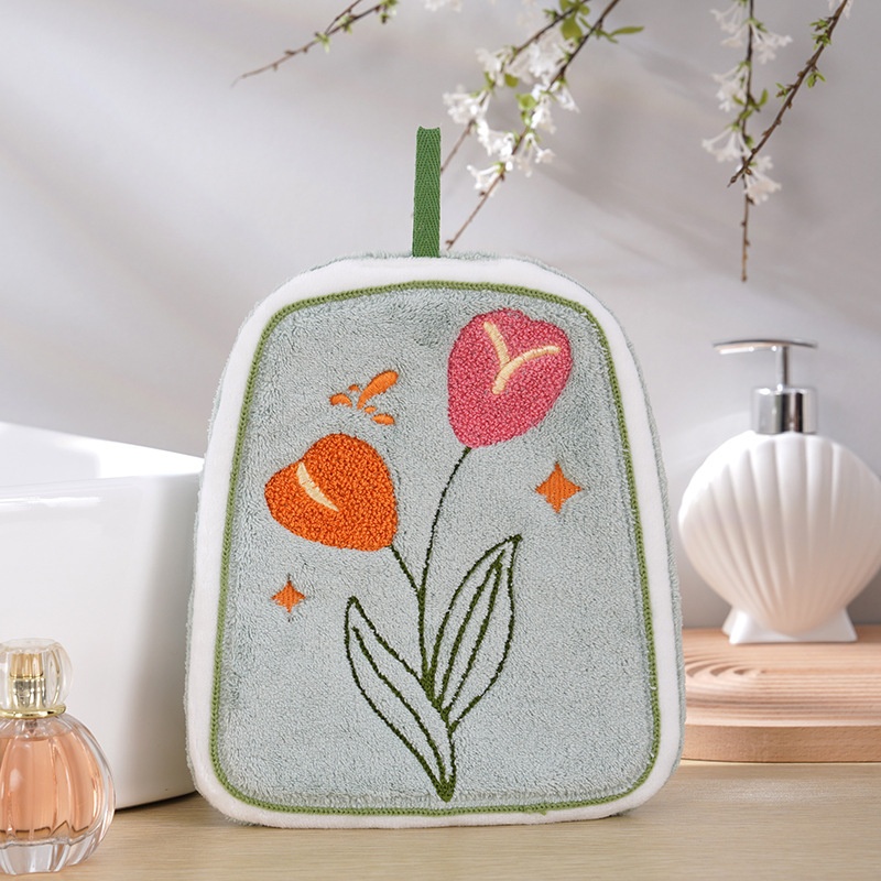 Lillian Wholesale Household Embroidered Flower Cartoon Hand Absorbent Handkerchief Bathroom Hanging Towel_voghion.com