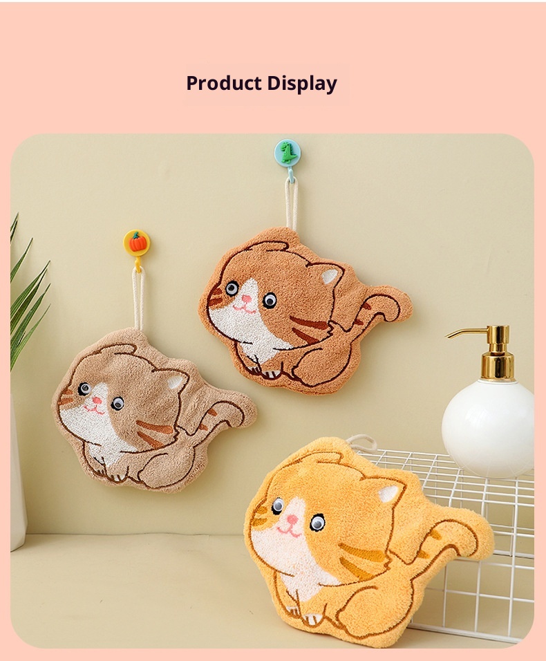 Lillian Factory In-Stock Cartoon Kitten Coral Fleece Hanging Hand Towel Bathroom Kitchen Cloth Wholesale_voghion.com