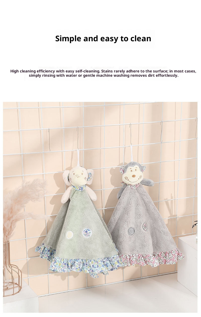 Lillian Cute Cartoon Animal Coral Fleece Children's Towel, Kangle House Hanging Thickened Absorbent Hand Towel Wholesale_voghion.com