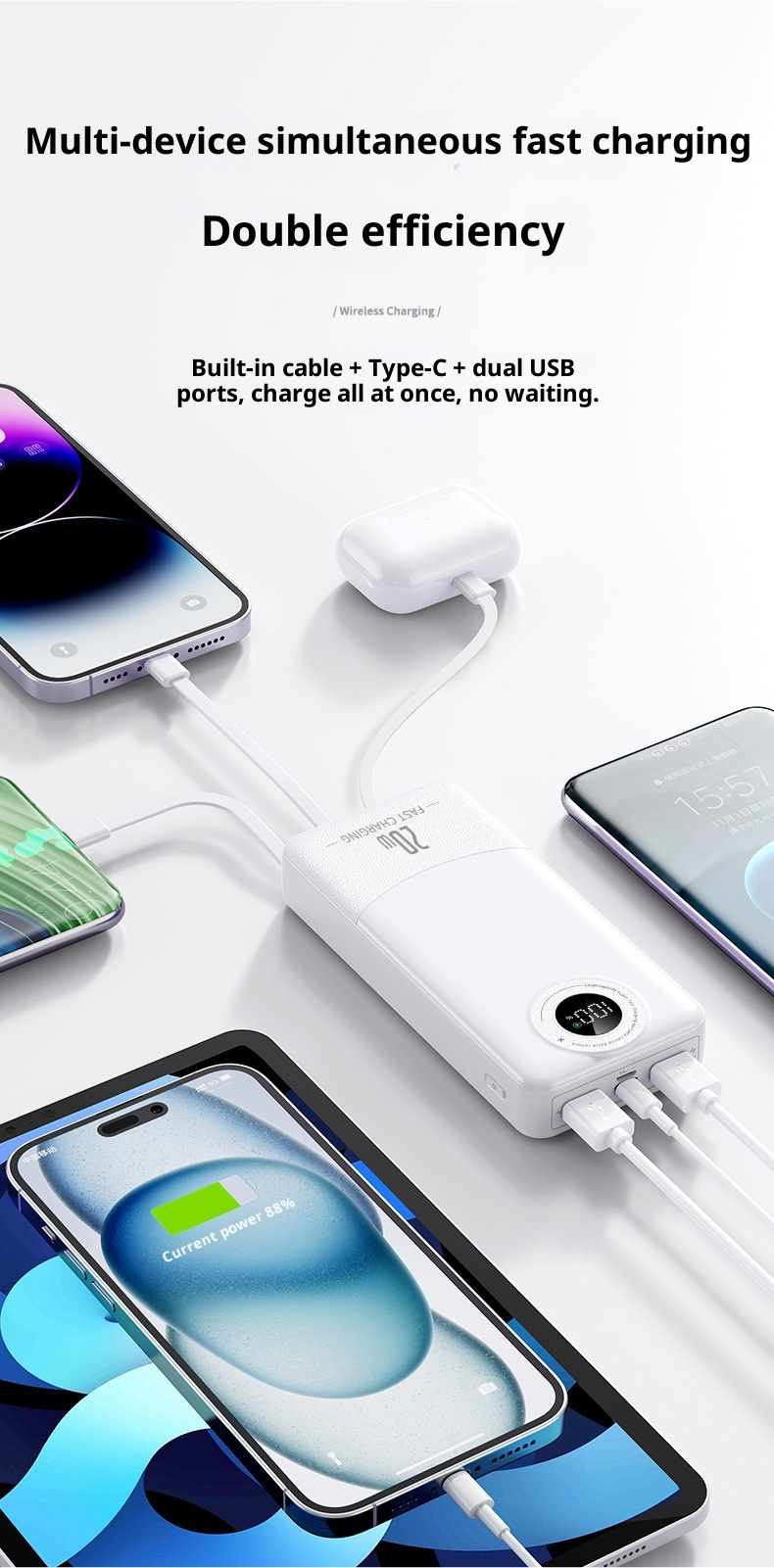 techglobe Super Fast Charging Bank With Four Cables 2000mAh Large Capacity PD 20W Custom Gift Mobile Power Supply_voghion.com