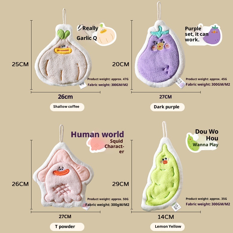 Lillian Cute Cartoon Hanging Three-Layer Thickened Coral Fleece Kitchen Bathroom Quick-Dry Hand Towel Handkerchief_voghion.com