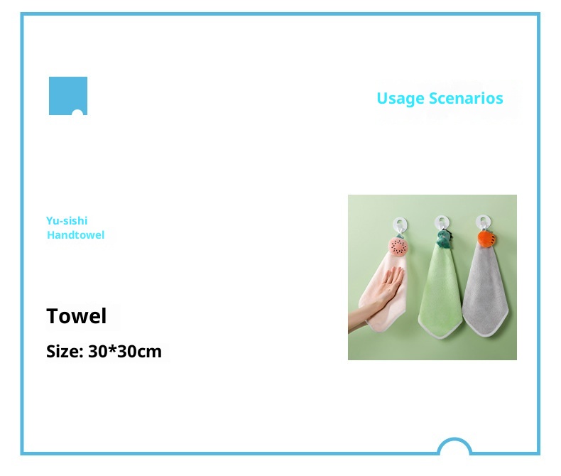 Lillian Jieyu Handhängendes, dickes Plüsch-Handtuch, saugfähig, schnelltrocknend, fusselfrei, kleines quadratisches Kinderhandtuch mit niedlichem Cartoon-Motiv_voghion.com