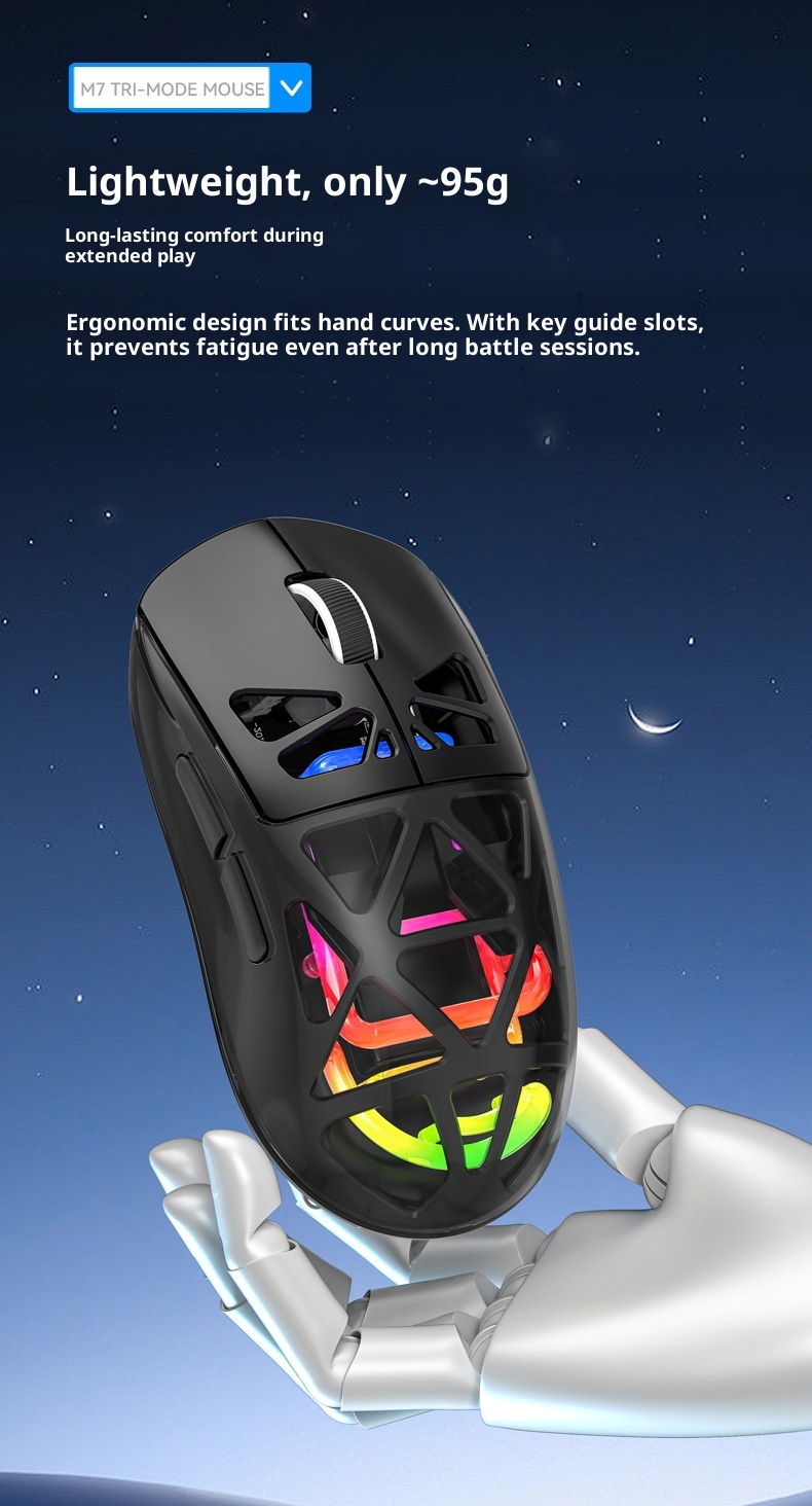 Souris de jeu sans fil Bluetooth Techglobe M7 légère à trois modes de chargement (vente en gros)_voghion.com