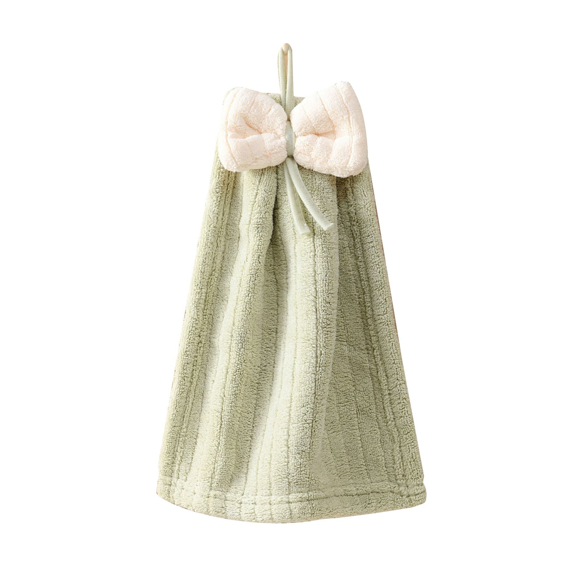 Lillian Hanging Cute Cartoon Bowknot Absorbent Towel Coral Fleece Bathroom Kitchen Hand Cloth_voghion.com
