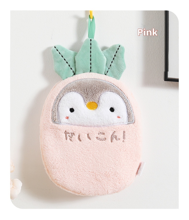 Lillian Japanese Style Cartoon Penguin Towel Hanging Cute Double Layer Thickened Absorbent Hand Bathroom Kitchen Wiping Cloth_voghion.com