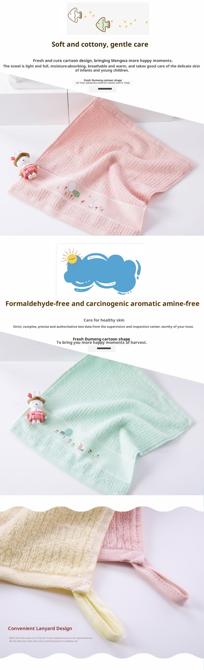 Lillian Pure Cotton Gold Label A-Class Children's Face Wash Soft Household Small Square Hanging Hand Towel Baby Wholesale_voghion.com