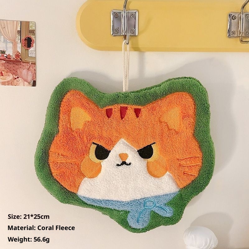 Lillian Cartoon Cute Cat Hanging Hand Household Kitchen Bathroom Thickened Coral Absorbent Cloth Towel_voghion.com