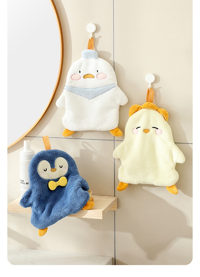 Lillian Cute Penguin Absorbent Children's Household Kitchen Wipe Duck Hanging Cartoon Hand Towel_voghion.com