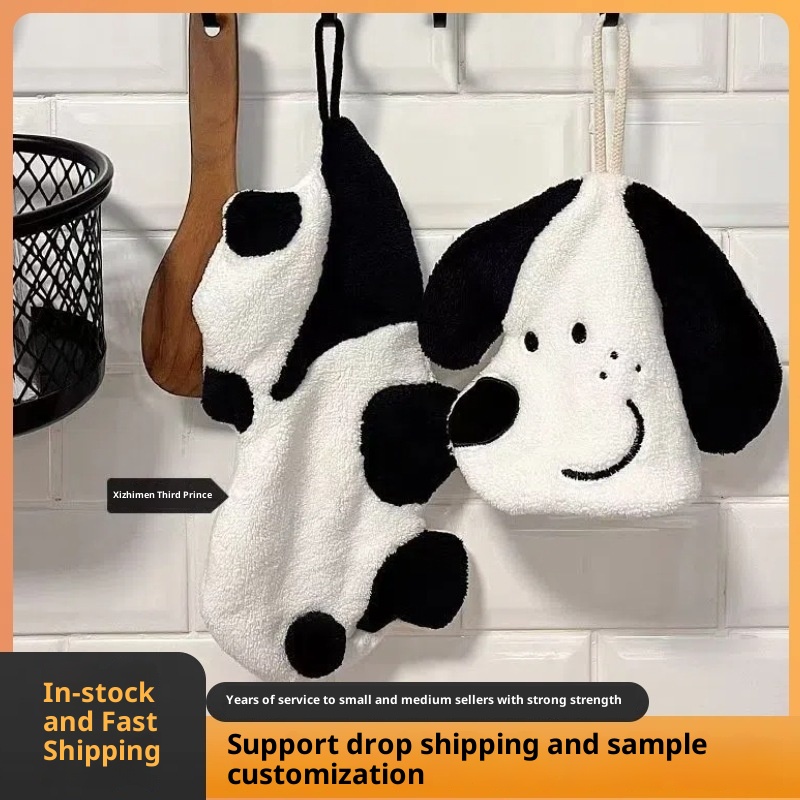 Lillian Cute Panda Hanging Coral Fleece Absorbent Quick-Dry Bathroom Hand Small Towel Kitchen Wiping Cloth_voghion.com