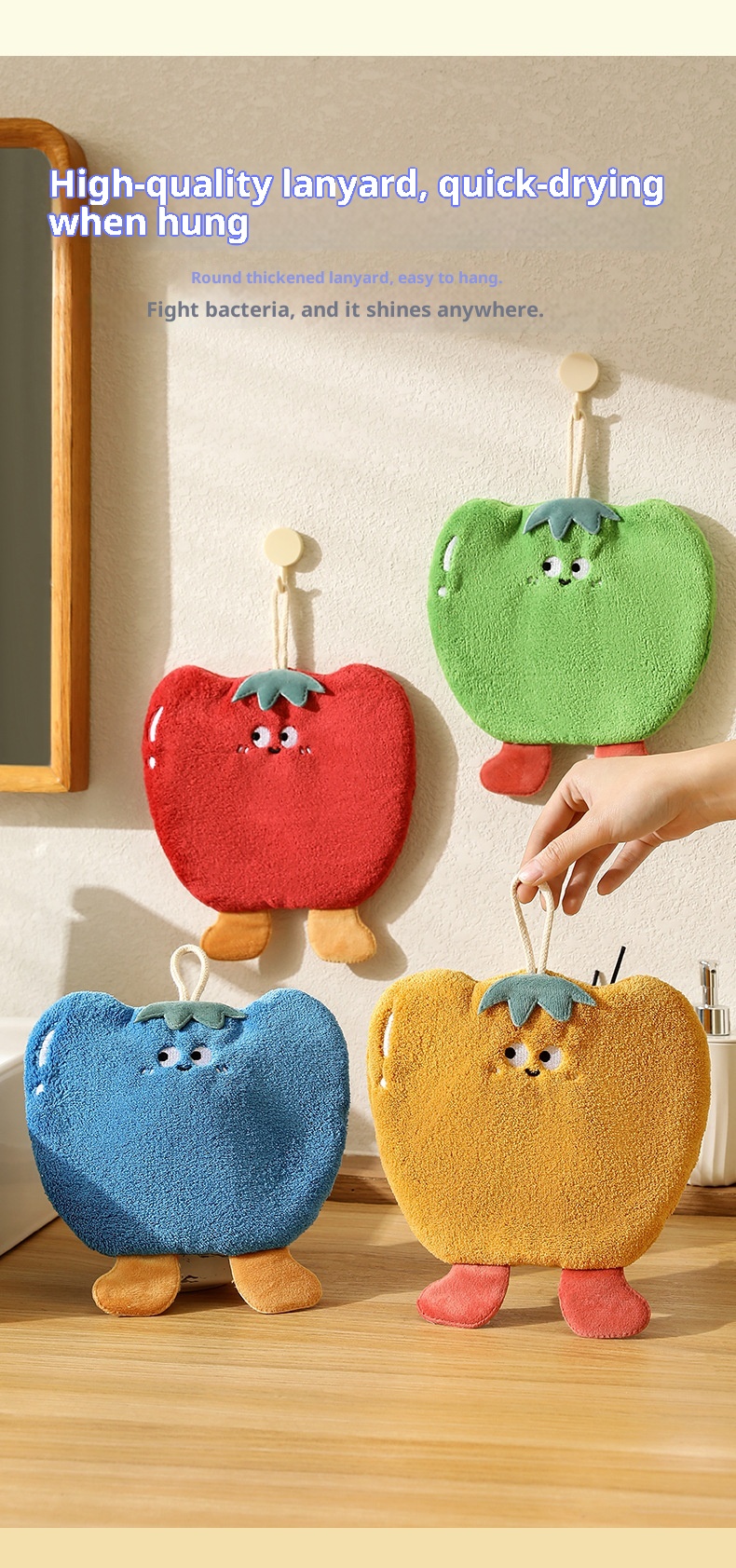 Lillian Cute Cartoon Vegetable Hanging Thickened Coral Fleece Kitchen Bathroom Quick-Dry Hand Towel Handkerchief_voghion.com