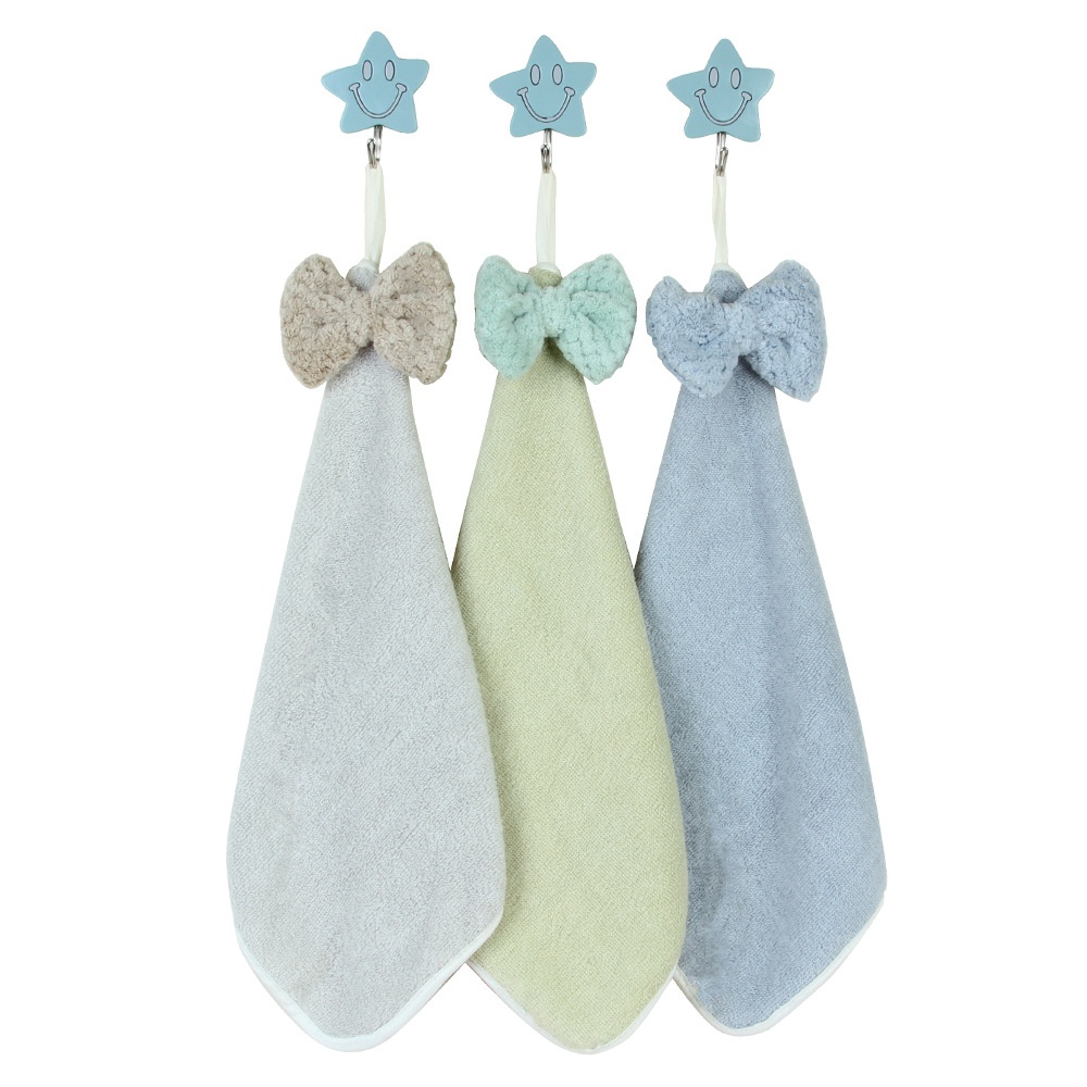 Lillian Pure Cotton Towel With Bowknot, Absorbent For Kitchen And Home Use, Children's Hanging Face Towel, Hand Wiping Cloth_voghion.com