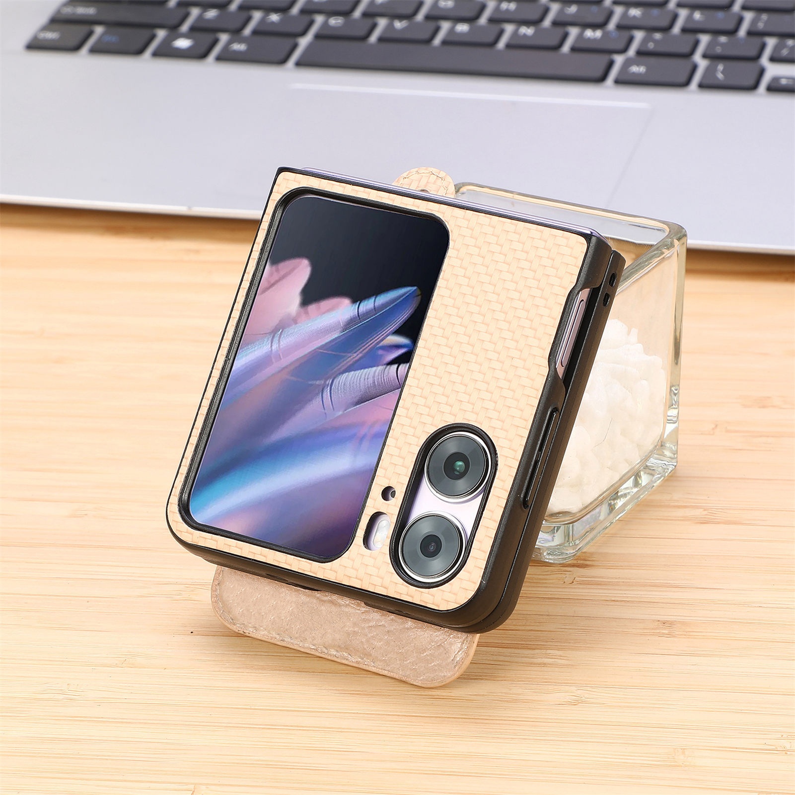 TechGlobe Suitable For OPPO Find N3 Flip Multifunctional Phone Case Creative Stand Card Slot Wrist Strap PC Protective Cover_voghion.com