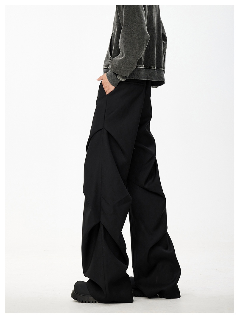 boy American Style Niche Pleated Flared Trousers Spring And Autumn Loose Versatile Draped Trendy Brand High-end Casual Pants_voghion.com