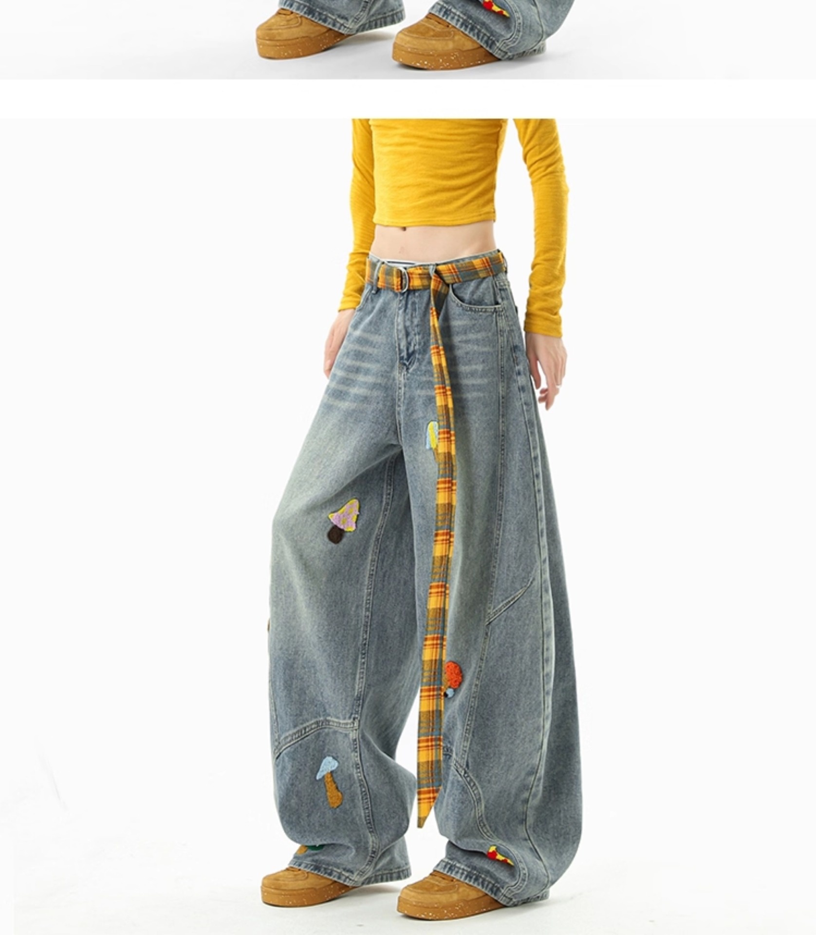 boy Boy American Style Deconstructed Towel Embroidered Jeans Men And Women, Loose Fit Washed Scimitar Pants, Unique Design_voghion.com