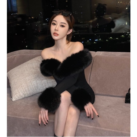 girl Girl YIMENG Light High-End Feel Black Velvet Peak Lapel Women's Blazer Waist-Cinching Vest Straight-Leg Pants Suit_voghion.com