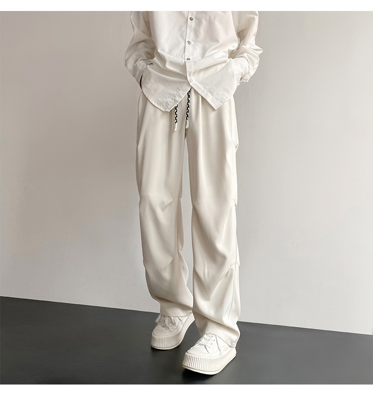boy Wrinkled Draped Casual Men Summer New Trendy Loose Wide-Leg Ice Silk High-End Paratrooper Cargo Pants_voghion.com