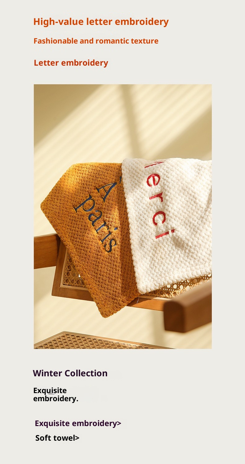 Lillian Nordic Simple Hanging Hand With Letter Embroidery Coral Fleece Absorbent Cloth For Small Children Towel_voghion.com